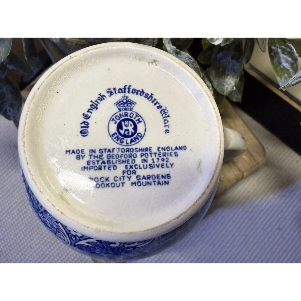 Vintage Olde English Staffordshire Rock City Garden Blue Transferware 4” H